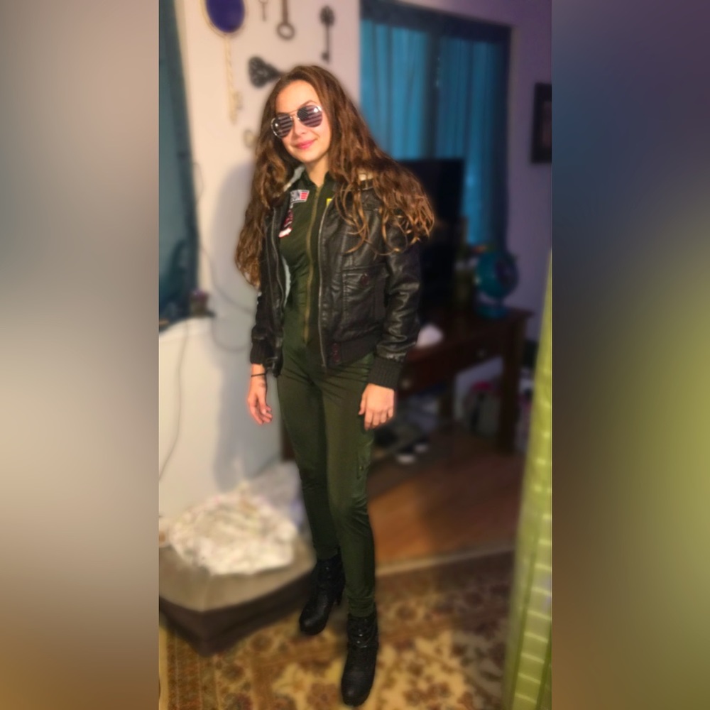 Top Gun flight suit costume with bomber jacket